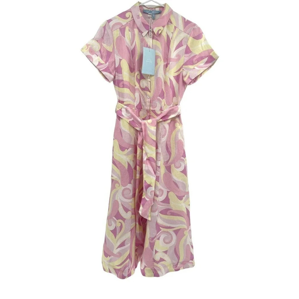 Hill House The Lily Dress Candy Kaleidoscope Size XXS Linen Belted